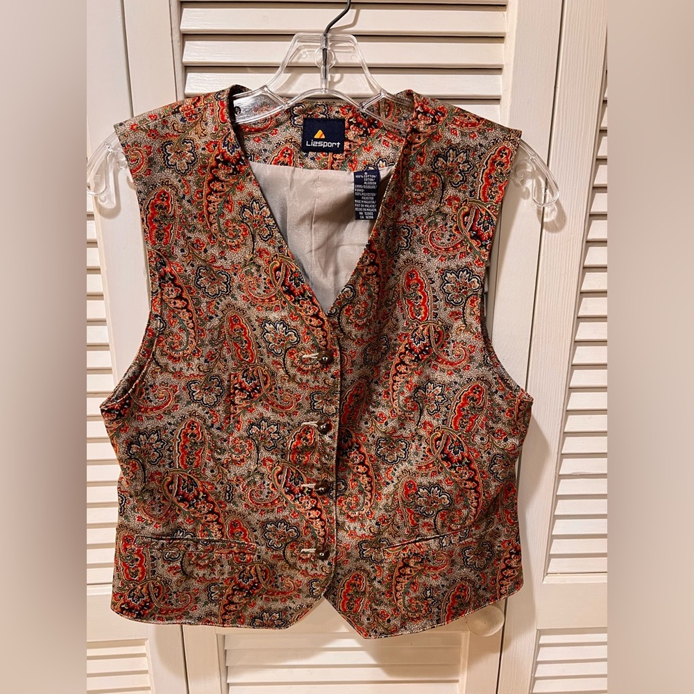 Vintage Liz Sport Paisley Women's Vest Red Brown S